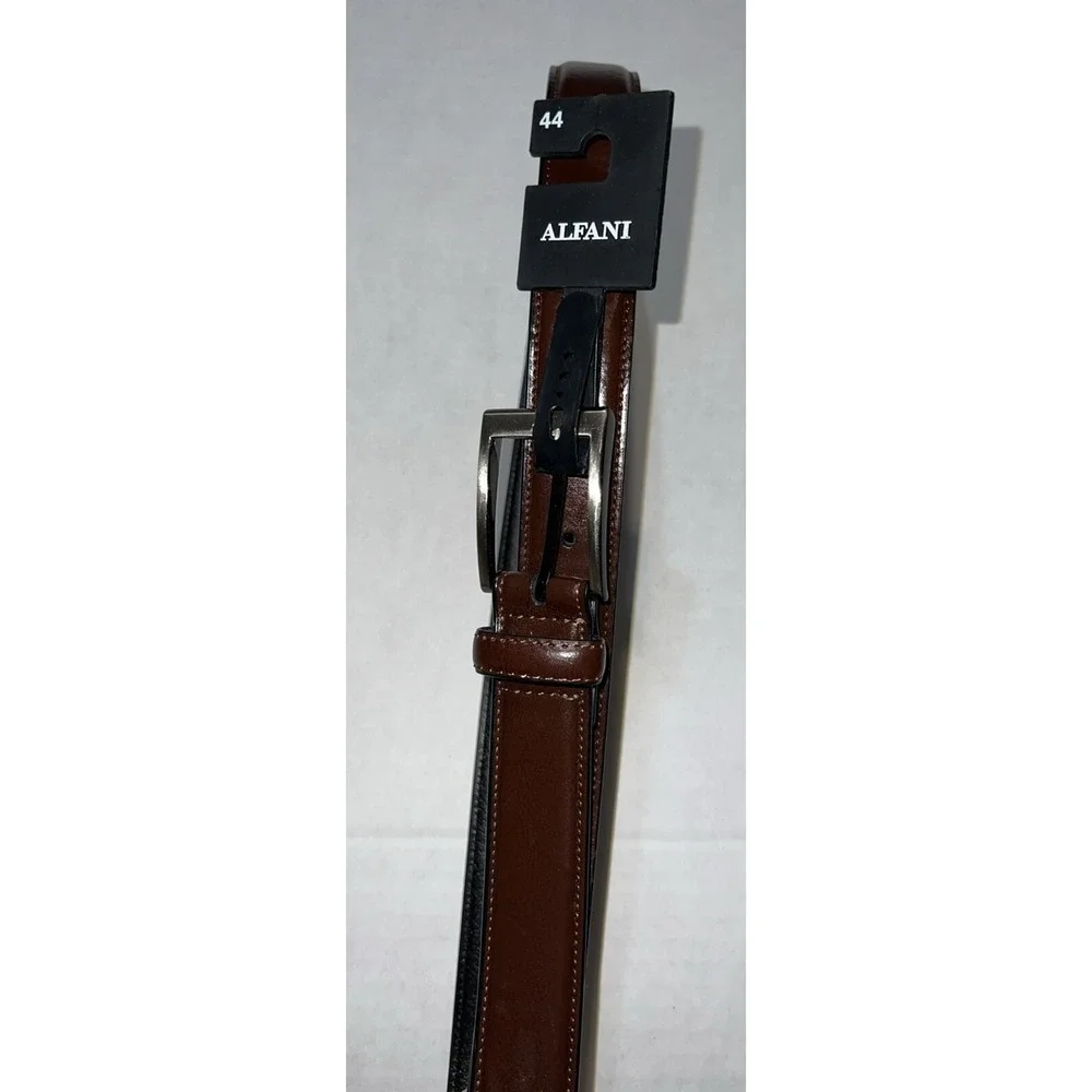Alfani‎ Faux Leather Dress Belt Tan Brown Silver Buckle Men's SZ 44 NWT
